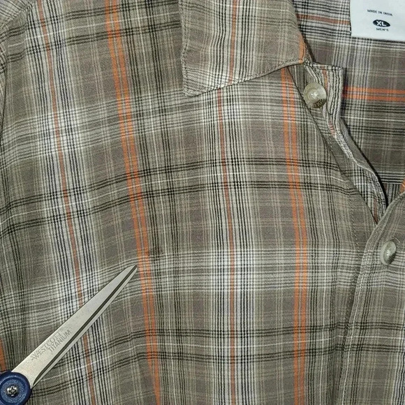 Columbia Mens Short Sleeve XL Striped Shirt Button Up Green and Orange RN 69724 - Picture 5 of 10